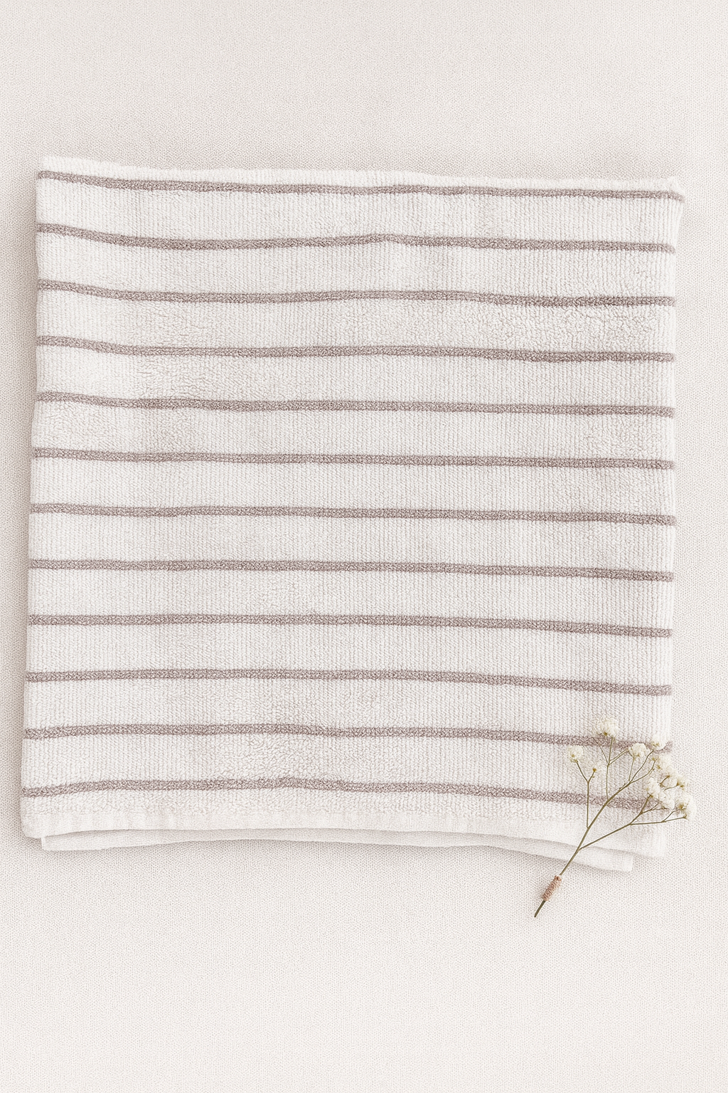 Classic White & Taupe Striped Bath Towel