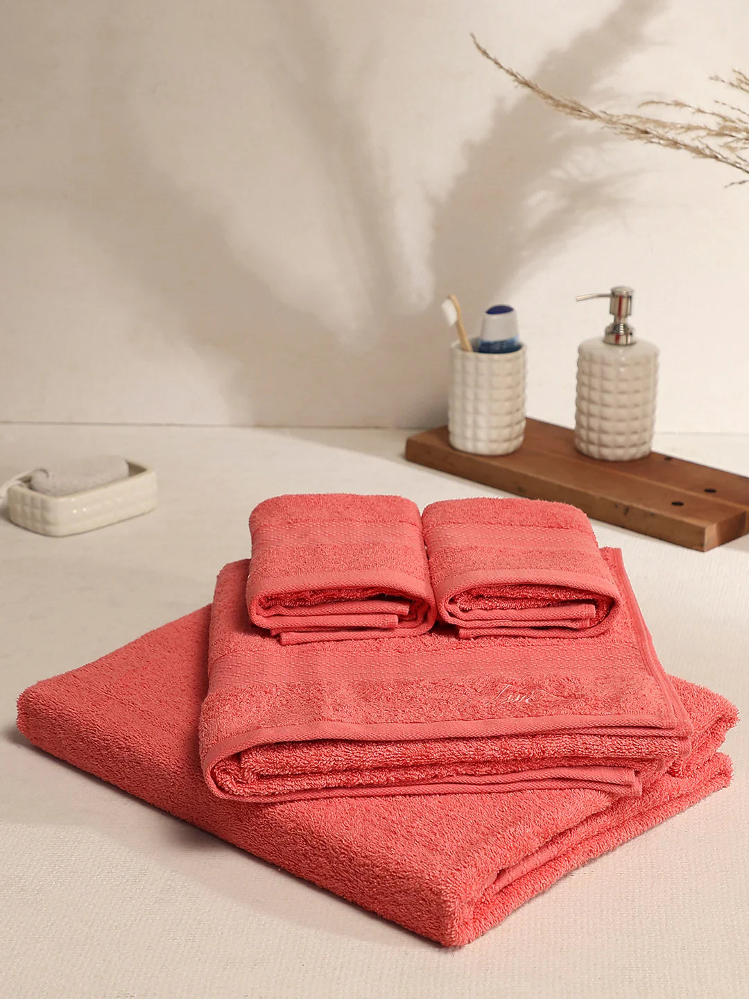 Premium Luxury Bath Towel Set – Coral Pink