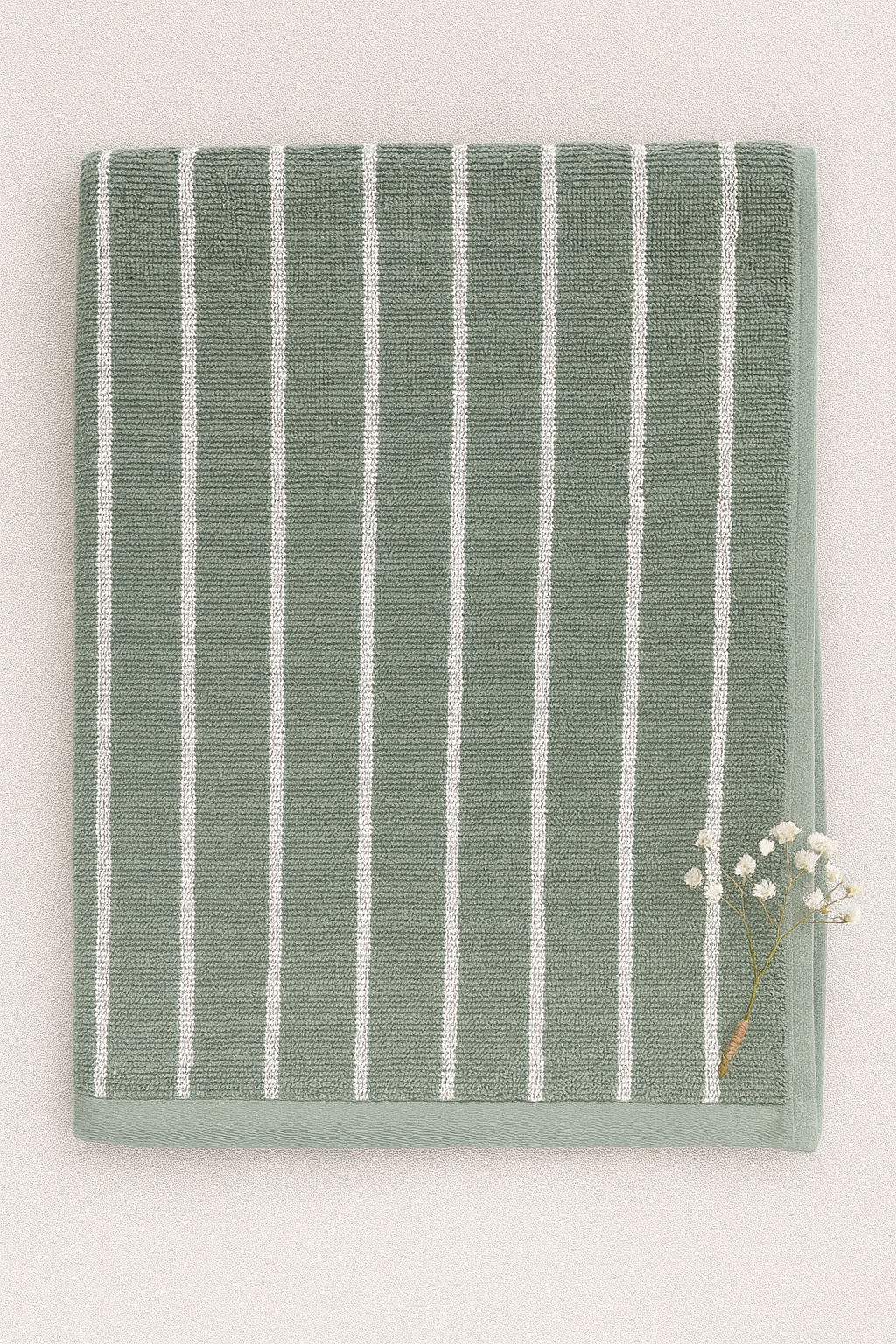 Sage Green Striped Bath Towel
