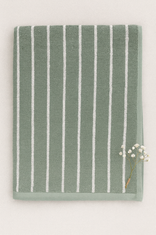 Sage Green Striped Bath Towel
