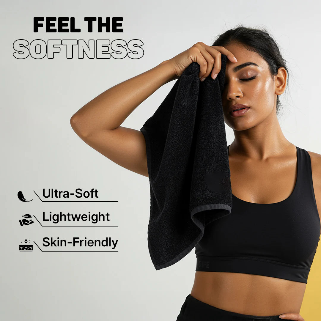 Premium Ultra-Soft Gym Towel – Black | Lightweight, Skin-Friendly & Sweat Absorbent